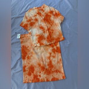 Orange Tie-Dye Kids Shirt & Skirt Set
